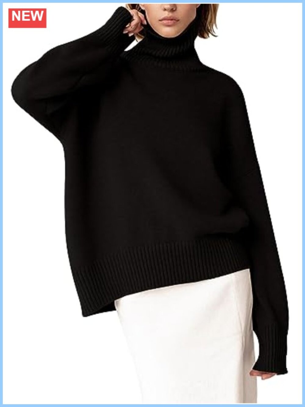 Chunky Knit Turtleneck Sweater High Low Hem Long Sleeve Pullover